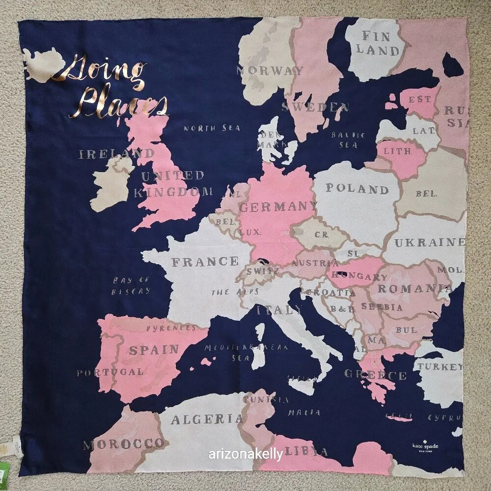 NWT kate spade Silk Scarf Map Europe 